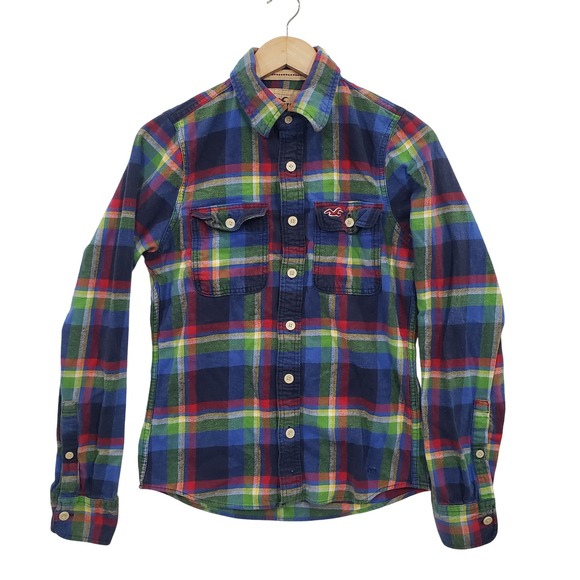 Hollister Other - Hollister Mens S Blue Green Plaid Flannel Button Down Shirt Long‎ Sleeve Cotton